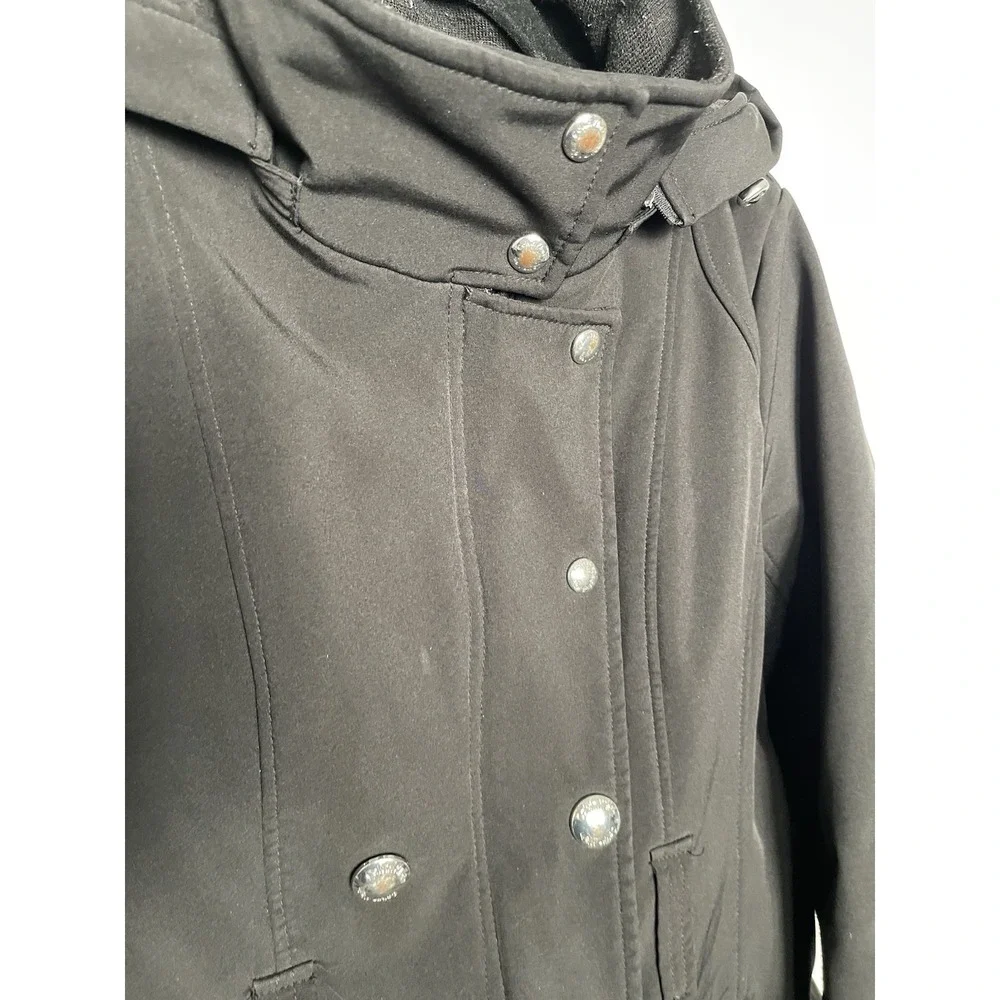 Calvin Klein Hooded Winter Coat Women's Size PM Black Mid-length Heavy Trench